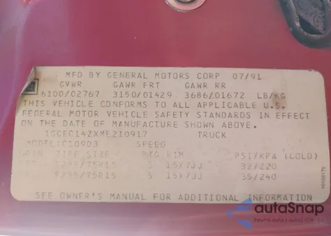 1991 Chevrolet Gmt-400 C1500 from USA, damaged, VIN 1GCEC14ZXME210917